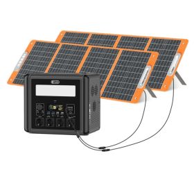 2000W Portable Power Station, 1536Wh LiFePO4 Battery Pack with 4000W Surge, AC Fast Charge,1.5H Full charged, LED Flashlight - Solar Generator fo (Option: 2000W Solar Generator &2*100W Solar Pane)