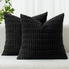 Pack Of 2 Corduroy Decorative Throw Pillow Covers 18x18 Inch Soft Boho Striped Pillow Covers Modern Farmhouse Home Decor For Sofa Living Room Cou (Option: Black)