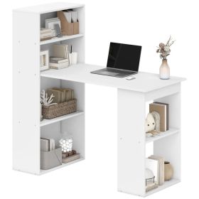 Modern Computer Desk with Storage Shelves, 47" Writing Table Workstation with Bookshelf for Home Office, White (Option: White)